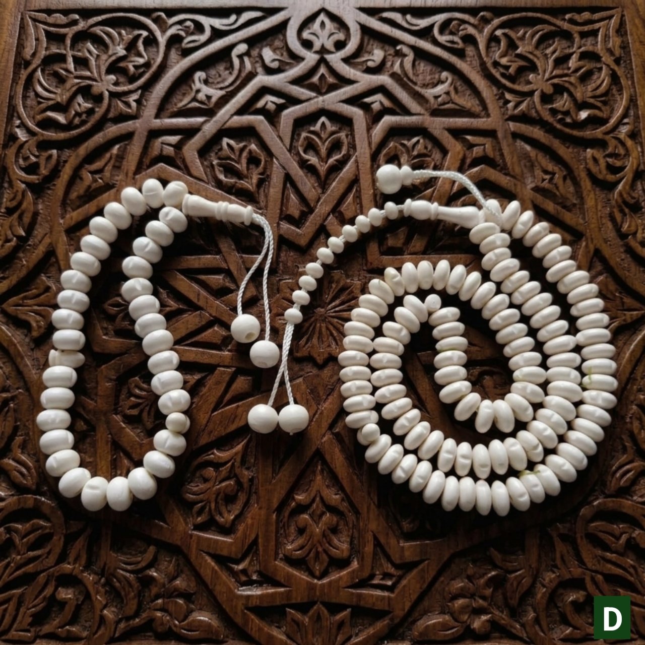 pack of 2 camel bone elliptical shape tasbeeh 33+100