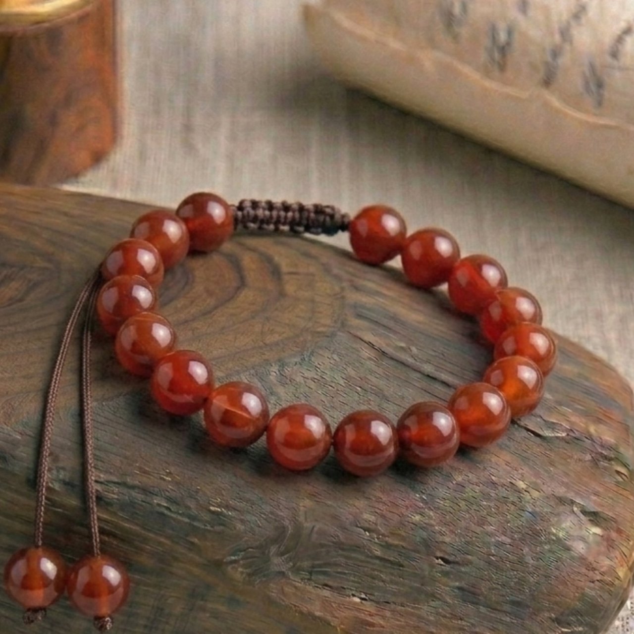 red yamni aqeeq stone bracelet 10mm size