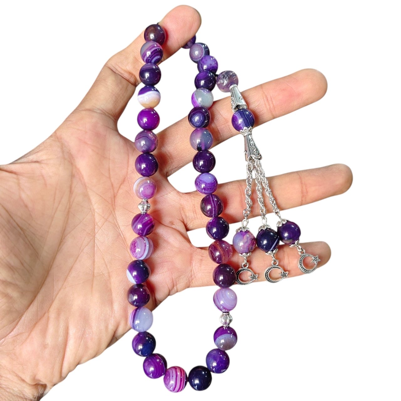 purple aqeeq stone tasbeeh 33 beads 10mm size