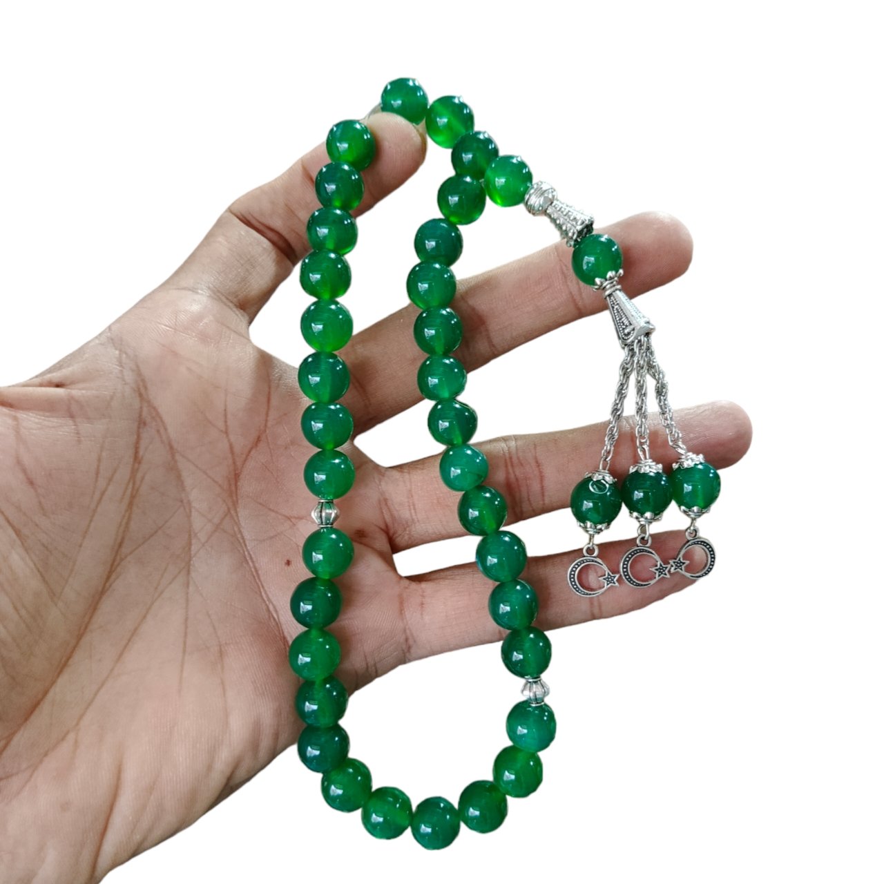 green aqeeq stone tasbeeh 33 beads 10mm size