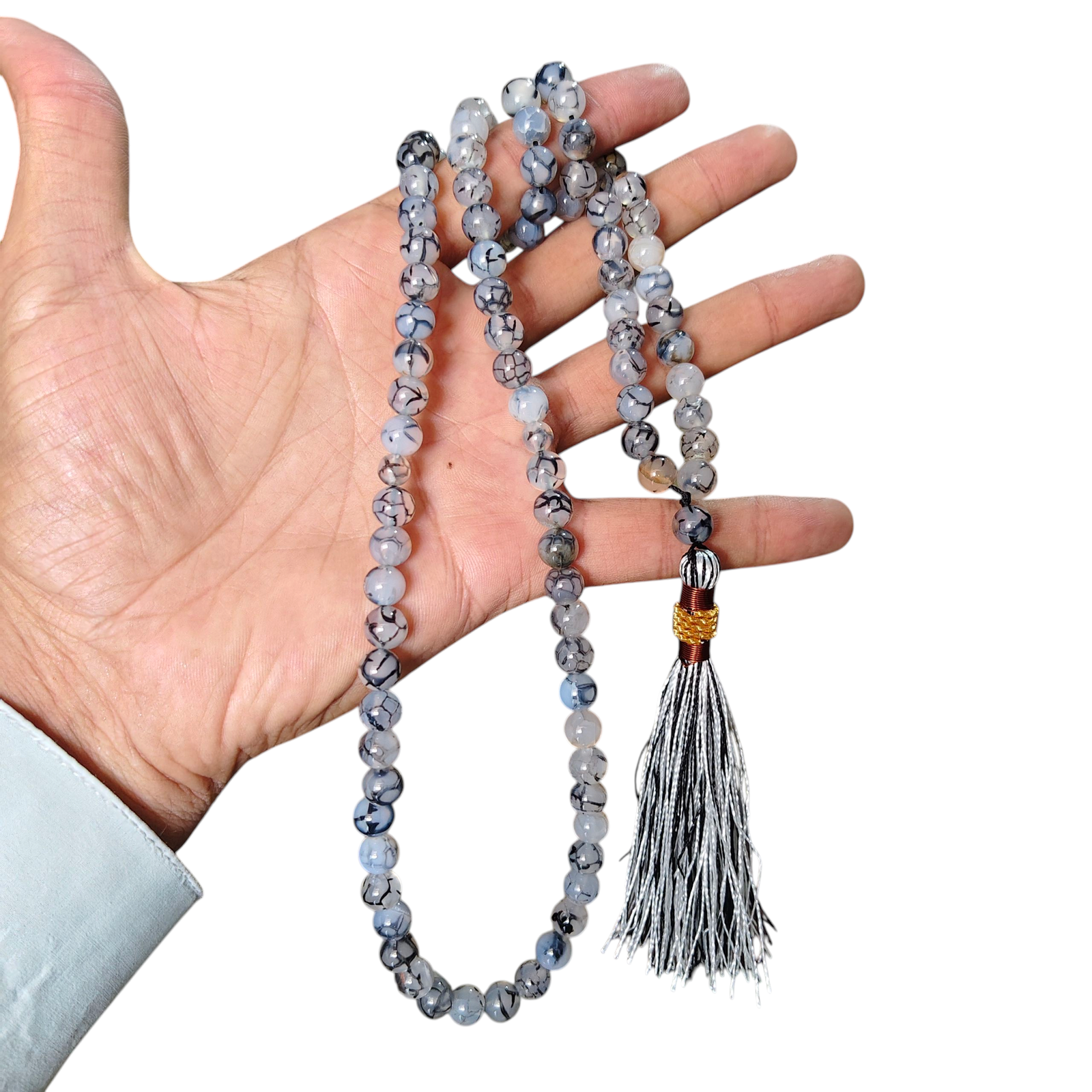 grey shajri aqeeq stone tasbeeh 100 beads 8mm size