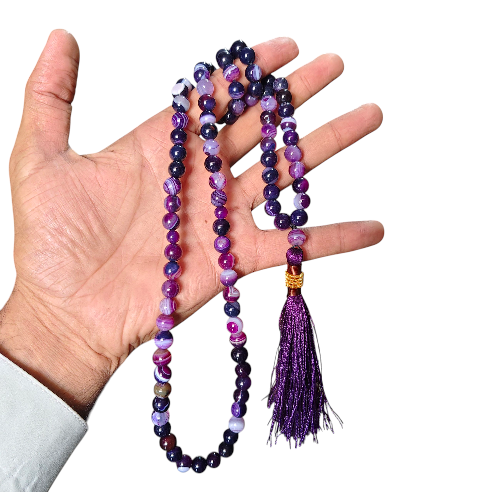 purple aqeeq stone tasbeeh 100 beads 8mm size