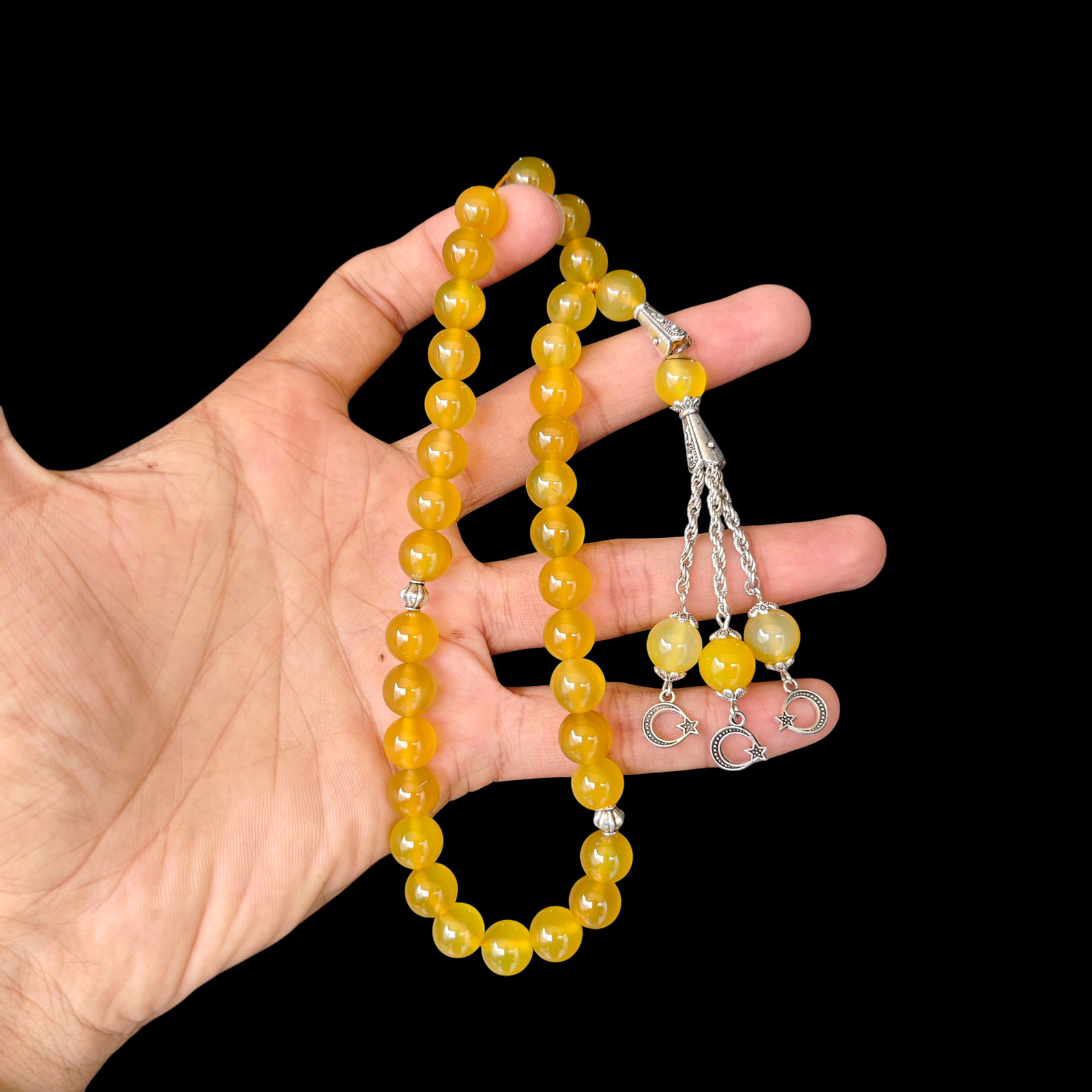 yellow aqeeq stone tasbeeh 33 beads 10mm size