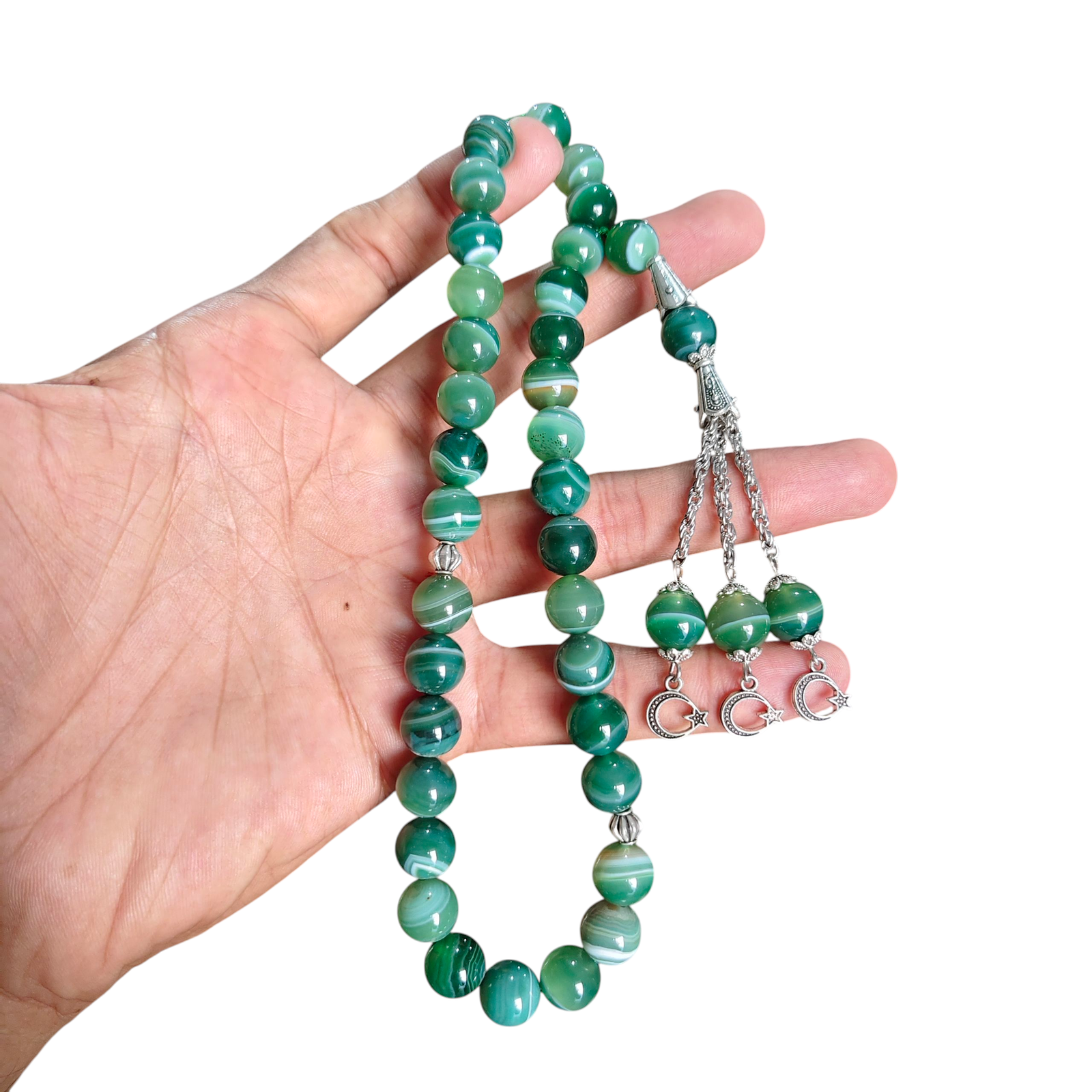 green sulemani aqeeq stone tasbeeh 33 beads 10mm size