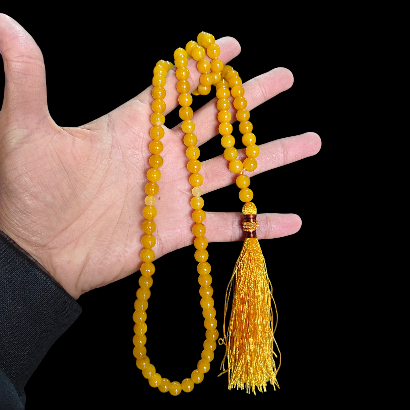 yellow aqeeq stone tasbeeh 100 beads 8mm size