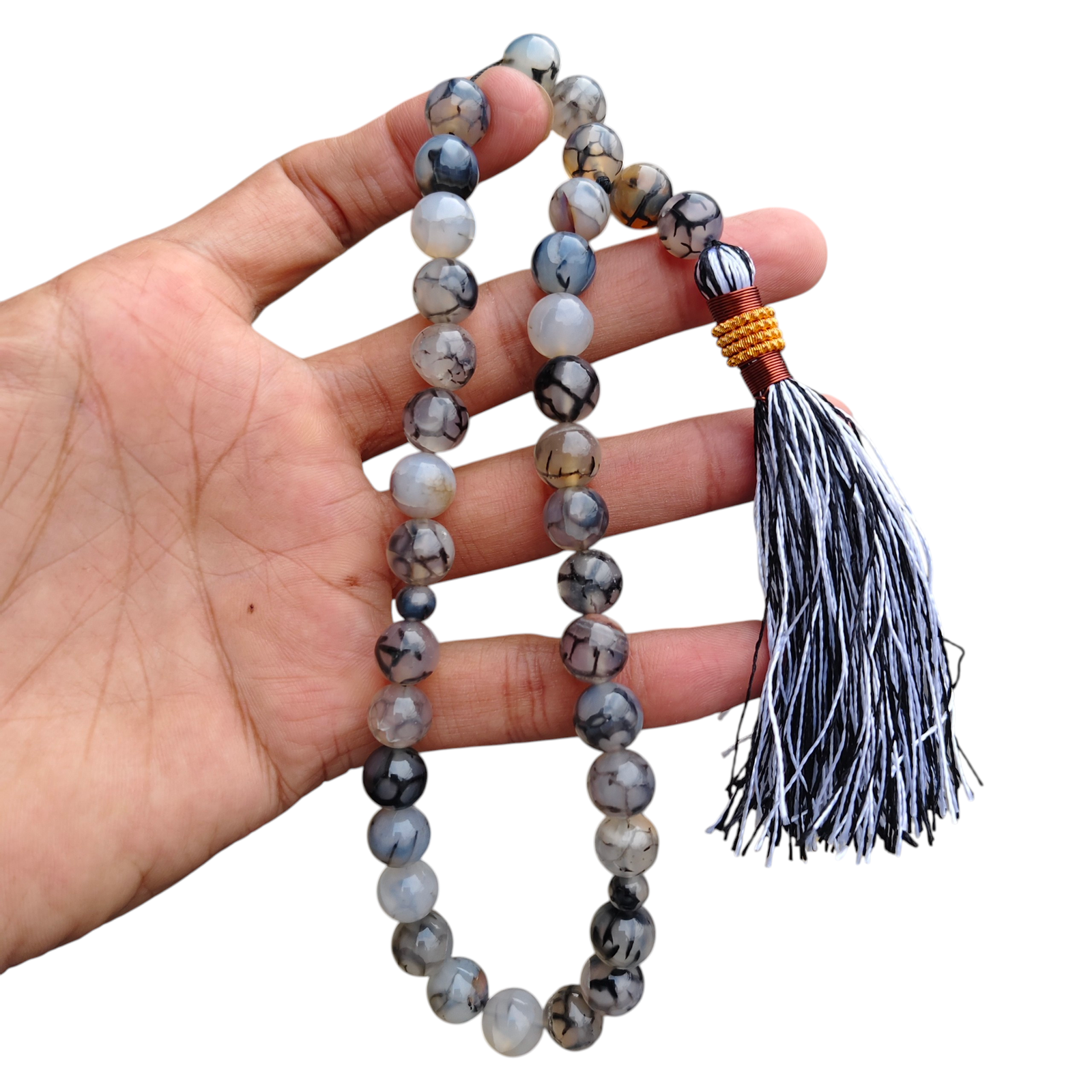 grey shajri aqeeq stone tasbeeh 33 beads 10mm size