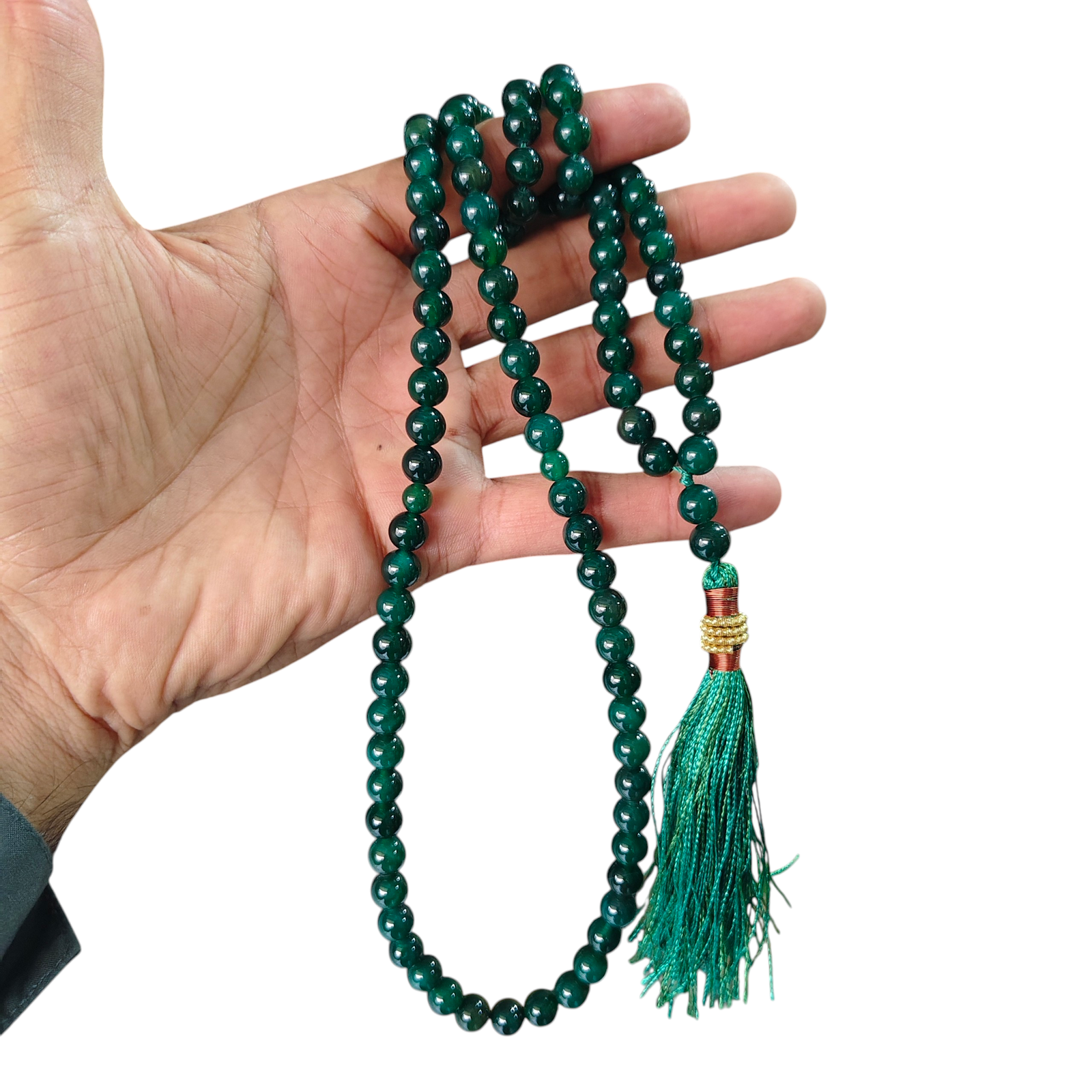 green ambar aqeeq stone tasbeeh 100 beads 8mm size