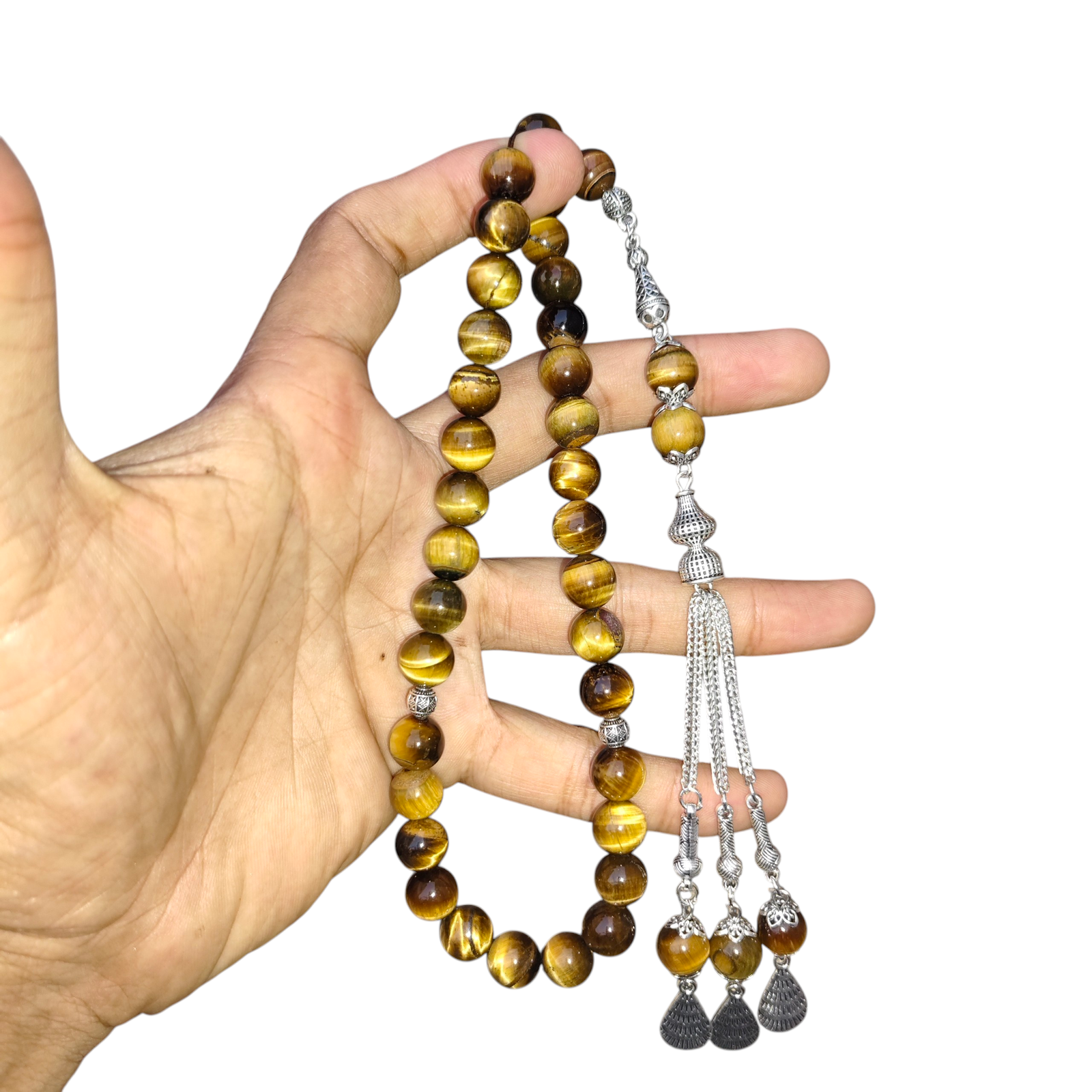 tiger eye stone tasbeeh 33 beads 10mm size fancy chain work