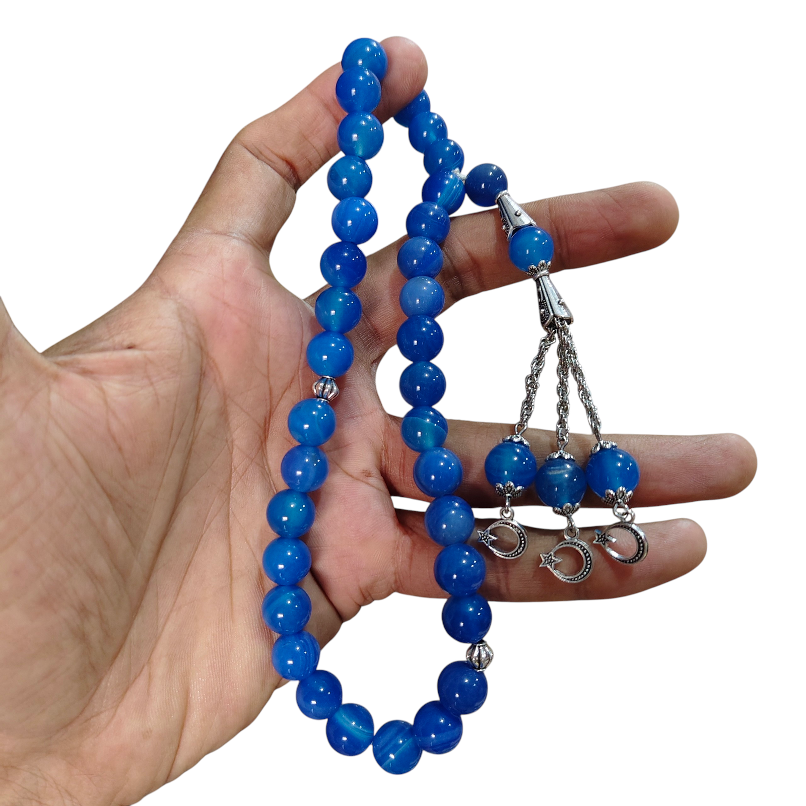 blue aqeeq stone tasbeeh 33 beads 10mm size